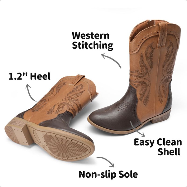 Kids Embroidery Western Cowboy Boots - TAN-BROWN - 2